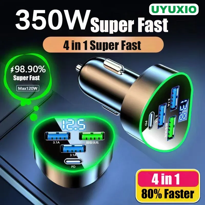 Многопортовое автомобильное зарядное устройство UYUXIO USB C адаптер 4 в 1