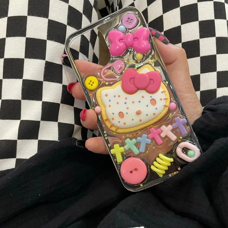

Hello Kitty Soft Case for iPhone13 12 11 Pro Max X XS MAX XR Mini 3d Cartoon Patch Bow Kawaii Transparent Silicone Back Cover