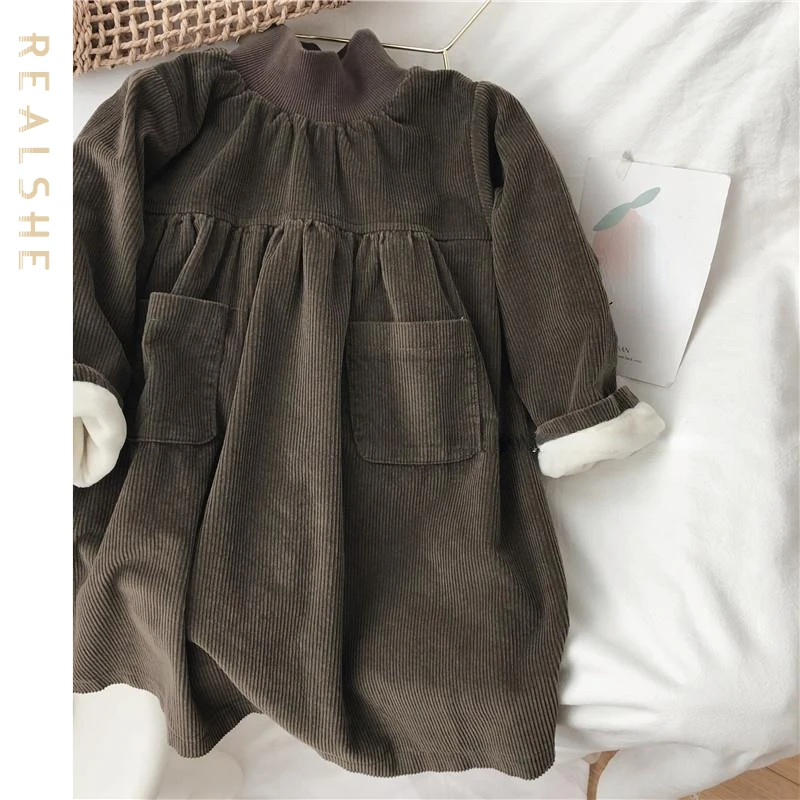 

2023 New Baby Girls Dress Winter Thick Warm Solid Long Sleeve Girls Dress Children's Dresses Toddler Girl Clothing