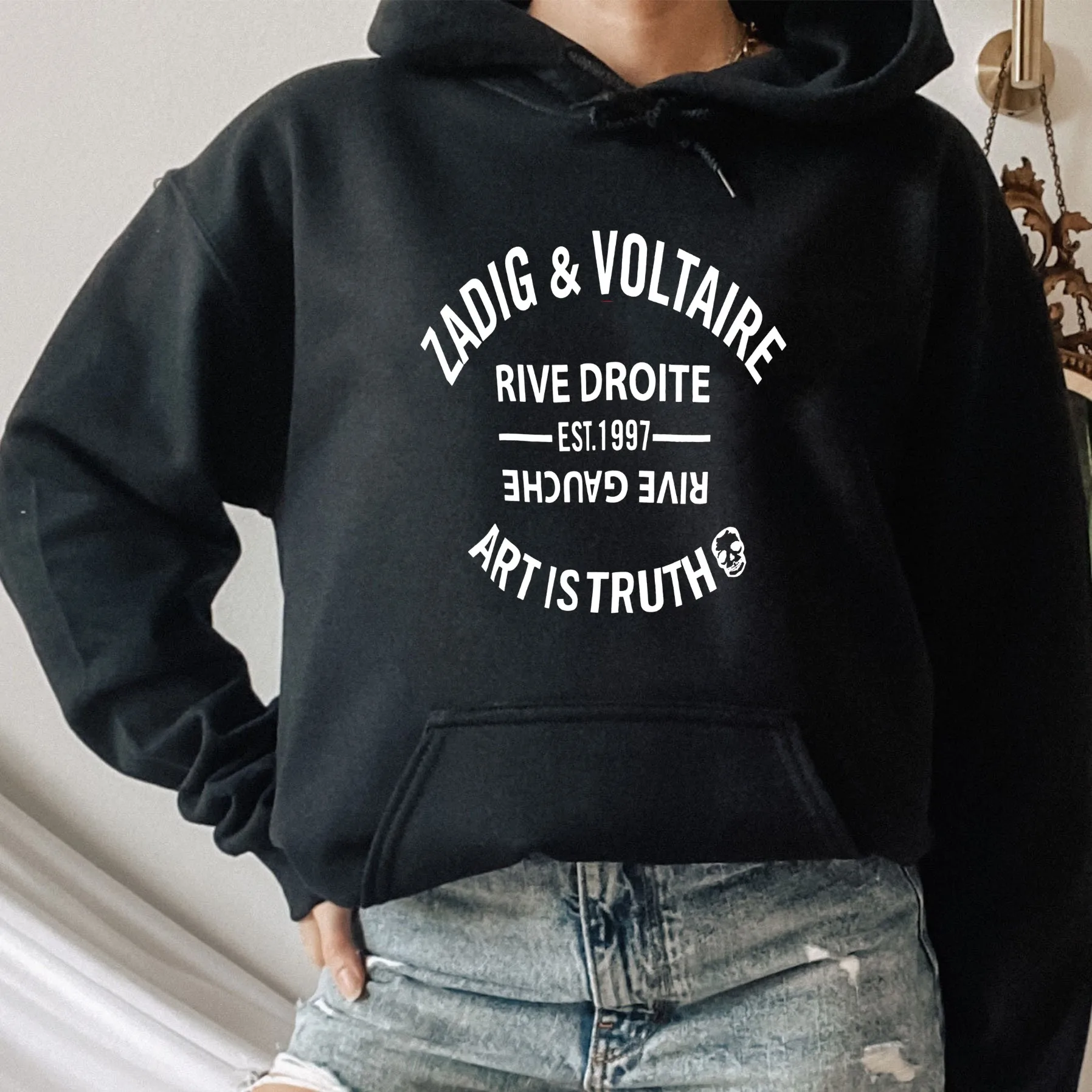 

Women Black White Fashion Hoodie Sweatshirt Female Harajuku Y2k Clothes