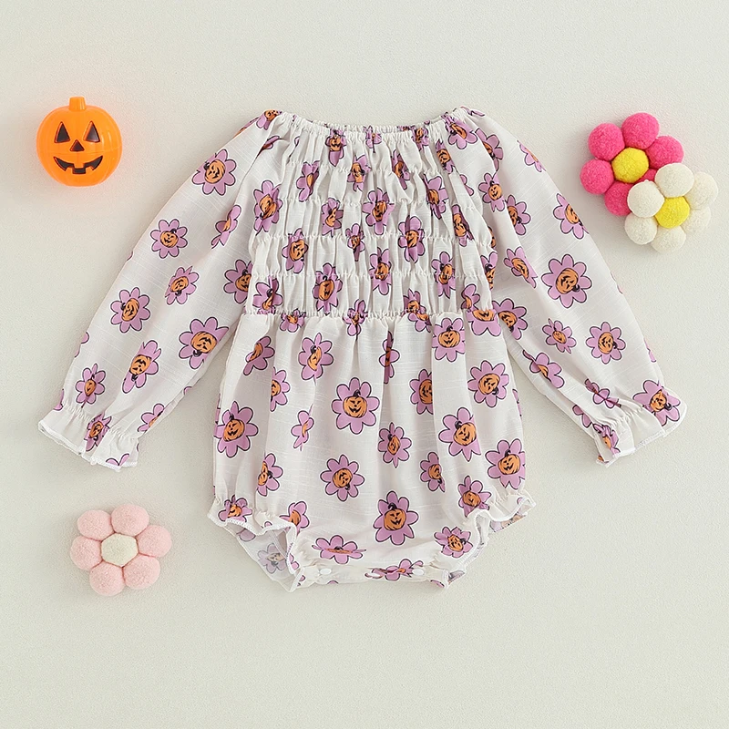 

Baby Girls Halloween Casual Long Sleeve Romper Off Shoulder Pumpkin Print Playsuit Bodysuits for infants clothing 0 to 12 months
