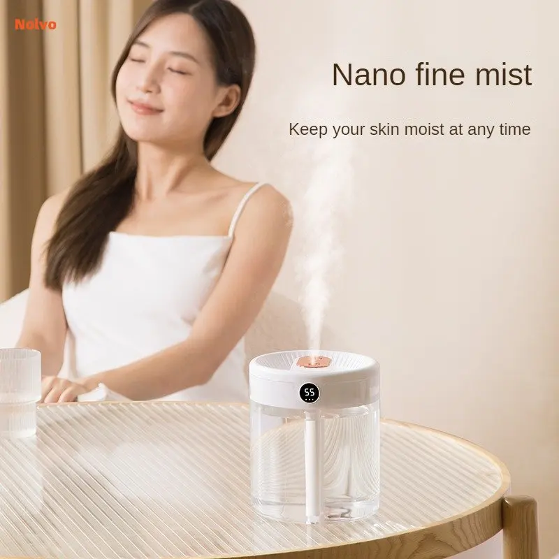 2L Large Capacity Air Humidifier Nano Fine Mist Sprayer Quiet Scent Diffuser Machine Humidity Display Dual Nozzle Mist Maker