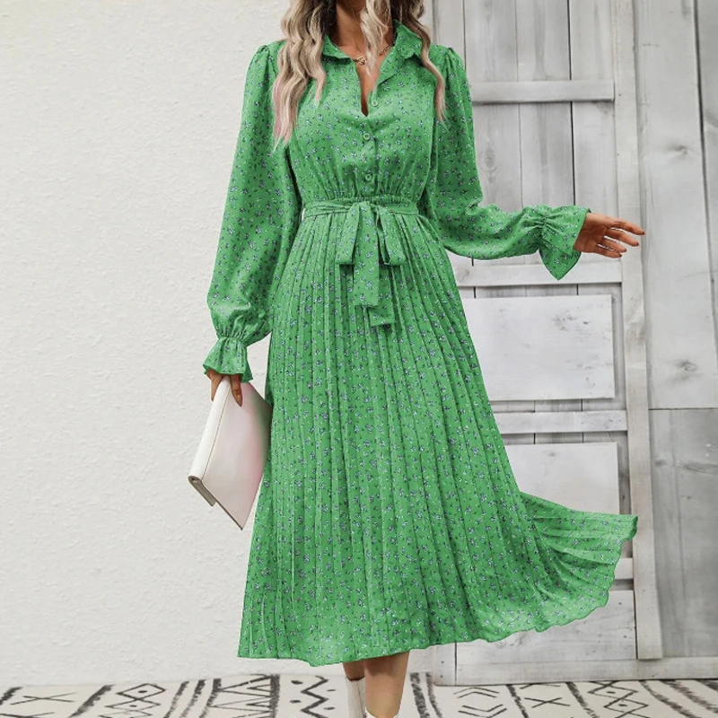 

Женское длинное офисное платье с V-образным вырезом и поясом