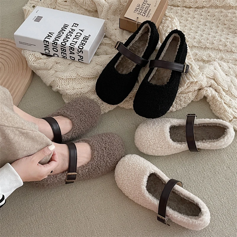 

Туфли женские с закрытым носком, меховые лоферы на плоской подошве, круглый носок, универсальные Элегантные повседневные кроссовки, Мокаси...