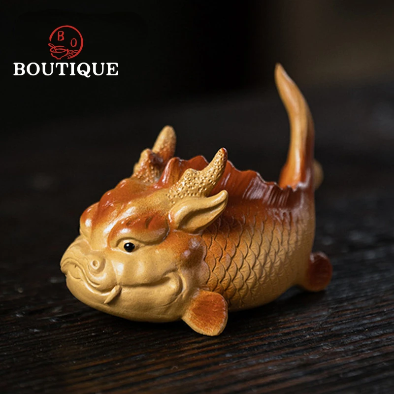 

Chinese Lucky Arowana Statue Ornaments Yixing Boutique Sculpture Purple Clay Tea Pet Home Tea Set Decoration Accessories Crafts