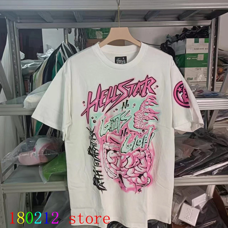 

Pink Print Hellstar No Guts Glory Tee Men Women Pure Cotton T-Shirt Best Quality Oversize Streetwear Gothic T Shirt Top