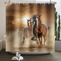 running horse shower curtain strong animal bathroom polyester fabric home bath decor accessories hanging curtains set with hook