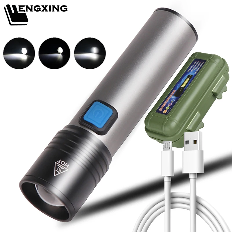

LED Flashlight Zoomable 8000LM XM-L T6 Power Bank Torch 3 Modes Switch Zoom Lens Built in Rechargeable Battery Camping Light