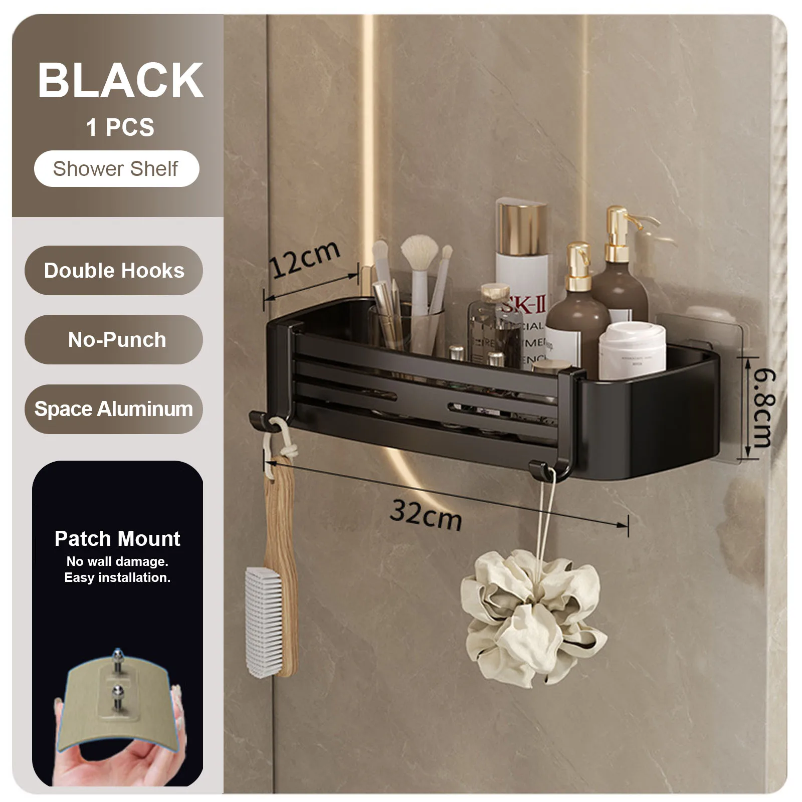 

Полка для ванной комнаты без перфорации для душа, полка для ванной комнаты, алюминиевая подвесная стойка с крючками, органайзер для ванной комнаты, повесить на стену