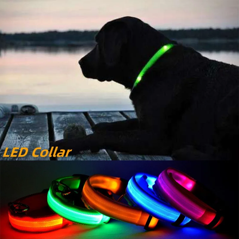 

LED Light Cat Dog Collar Pet Collars Adjustable Nylon Collar Kitten Dogs Accessories Luminous Flashing Night Safety Pet Supplies