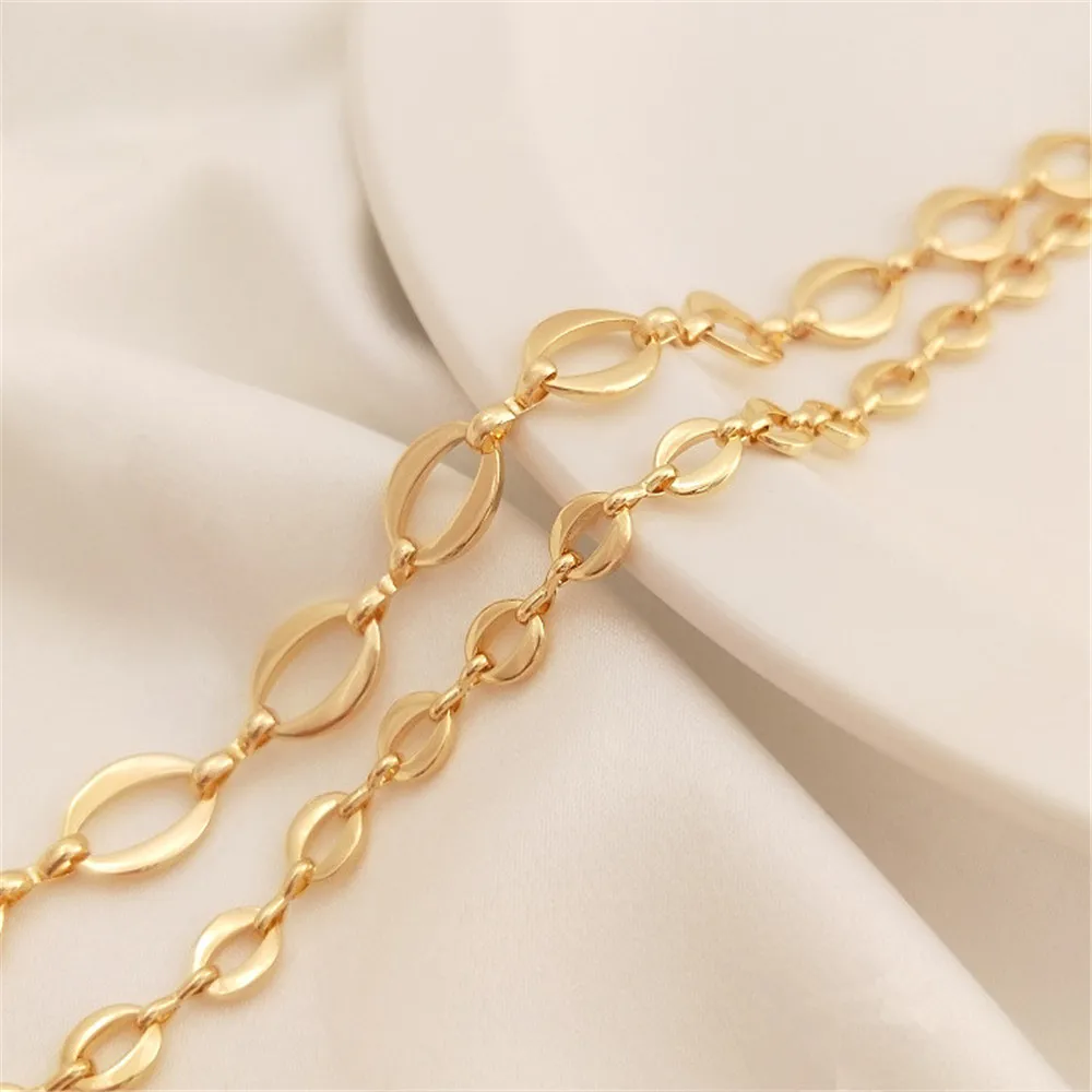 

14K Gold Filled Plated Light bead section zircon bead interval chain DIY loose chain hand bracelet first accessories