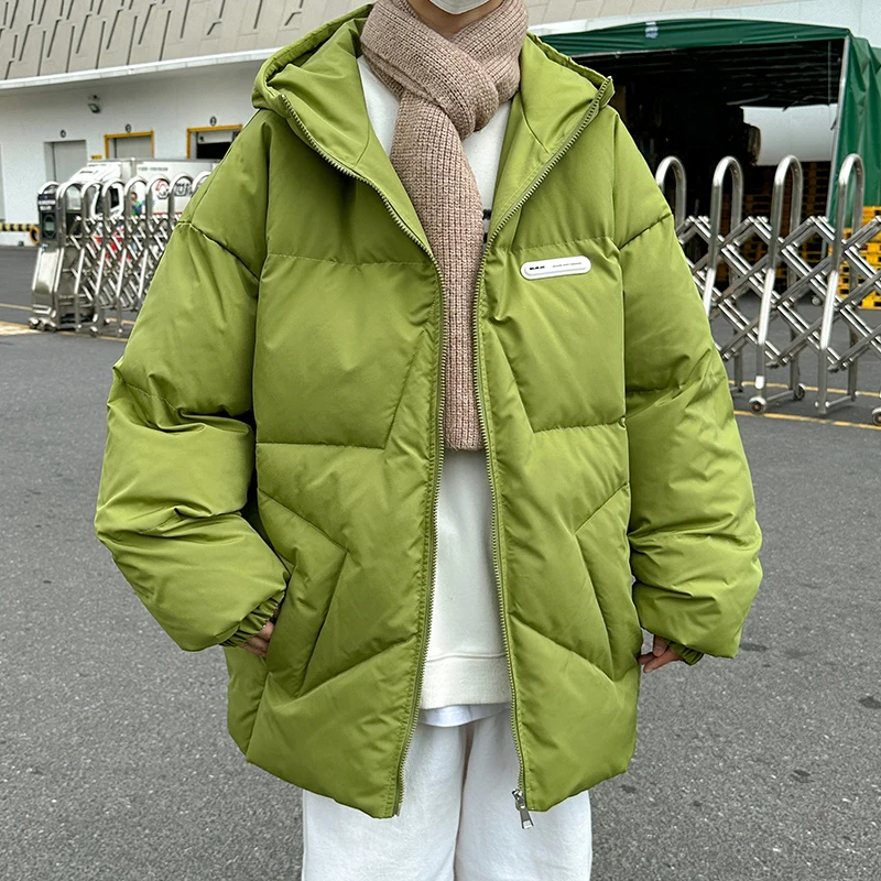 Mens Winter Hooded Coat Thicken Fashion Loose Oversize Parkas Korean Harajuku Style Male Hip Hop Streetwear Coat Warm Jackets