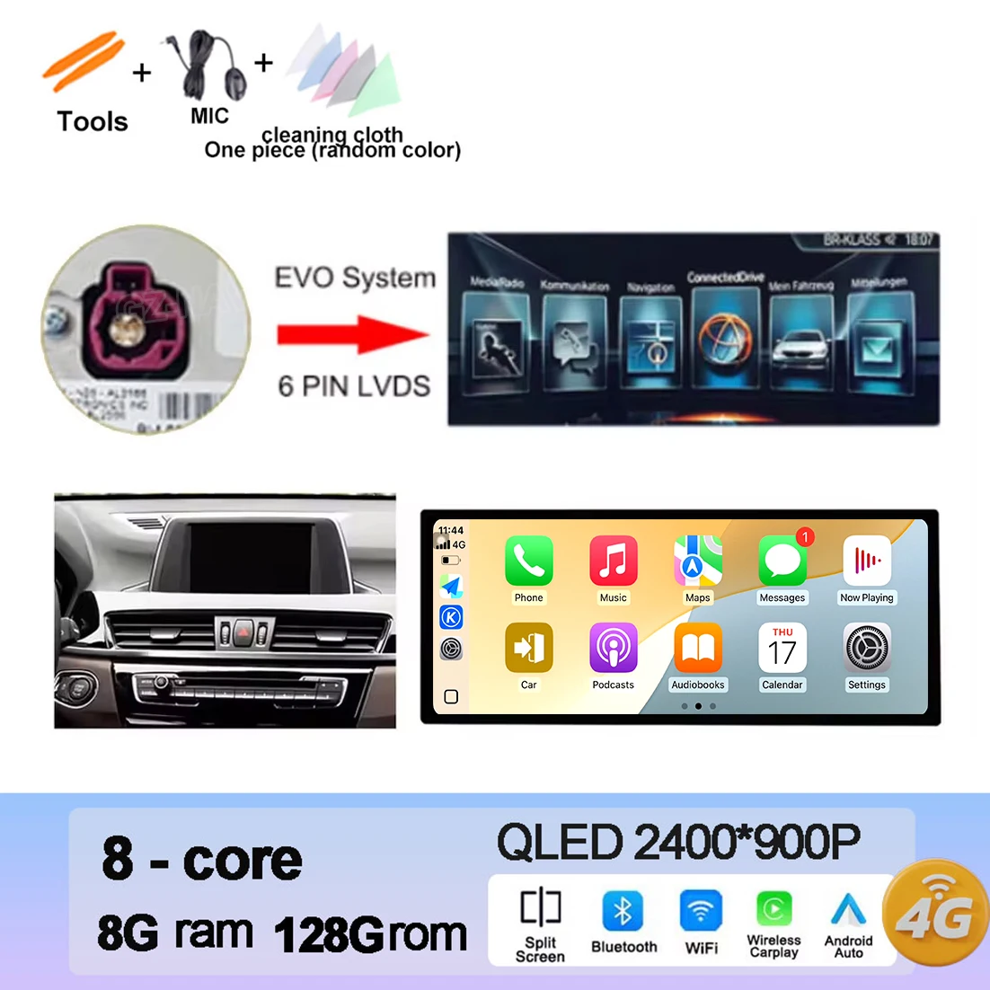 

GPS-навигация, беспроводной Carplay Android 15 для BMW X1 F48 2016-2022 NBT/EVO, автомобильное видео, мультимедиа, 4G LTE + Wi-Fi, Bluetooth