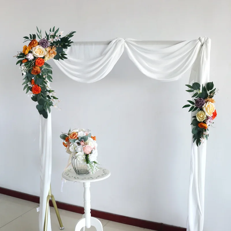 

Свадебные арочные цветы, набор из 2 предметов, яркие оранжевые искусственные розы, цветочные лепестки для свадебных цветов, фон для церемони...