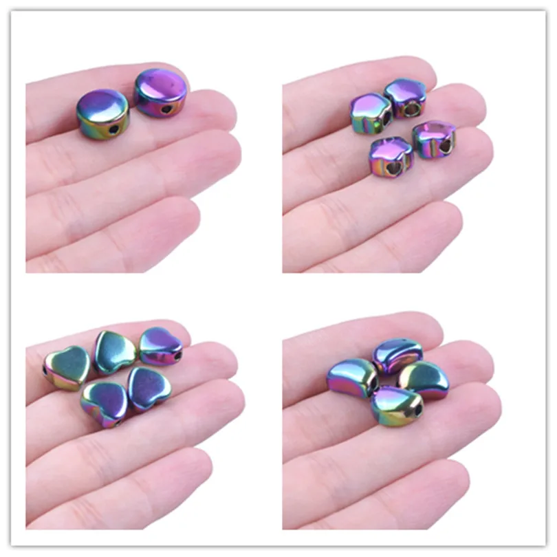 

10pcs/Lot Stainless Steel Round Flower Star Love Fan Small Hole Beads Rainbow Color Charm For Making Bracelet Anklet Accessories