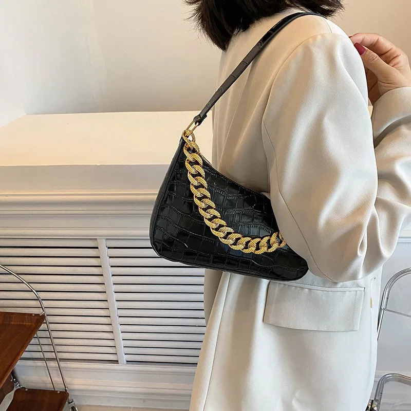 Fashion Shopping Bag Retro Armpit Casual Women Totes Shoulder Bags Female Leather Solid Color Thick Chain Handbag For Women 2023