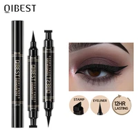 qibest black eyeliner stamp pen 2 in 1 colorful seal stamp liquid eyeliner pencil double headed eyeliner triangle seal makeup
