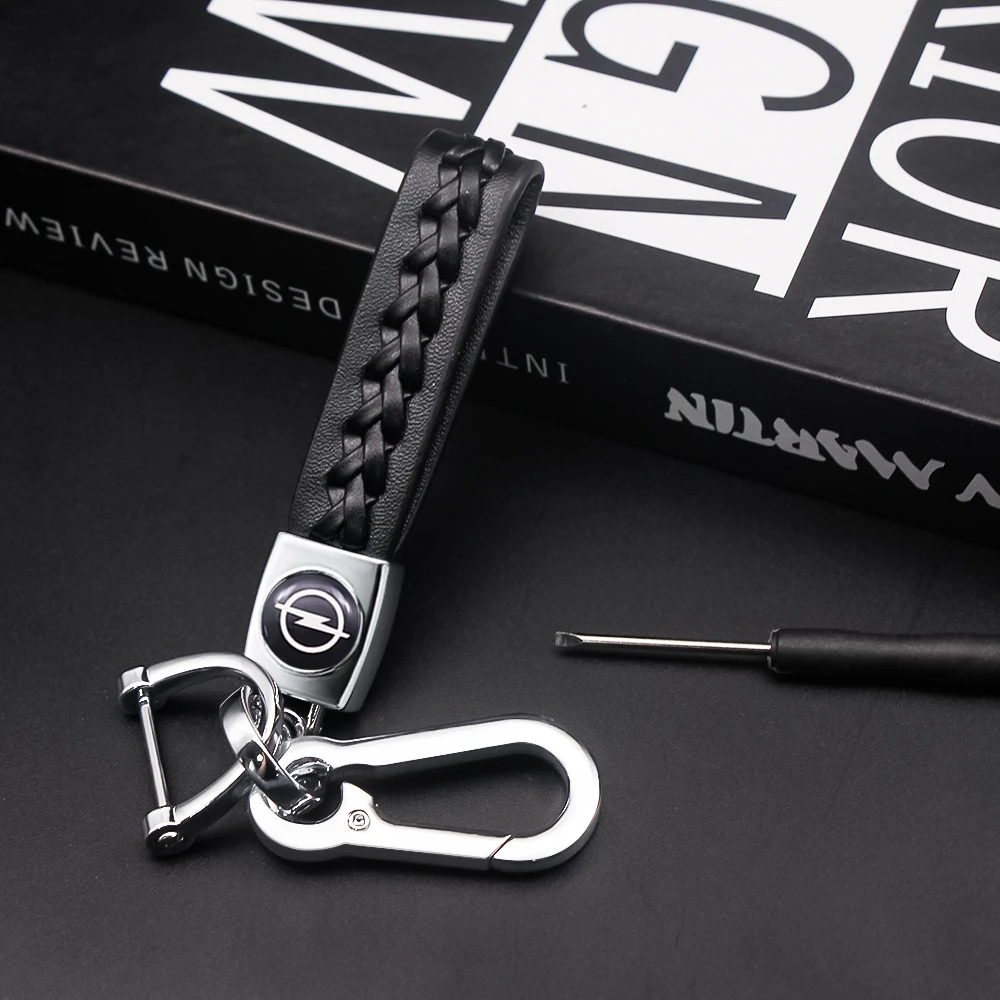 

Fashion Car Keychain Leather Hand Woven Keyring 360 Horseshoe Buckle Key Chain Gifts Autobiography For Opel Astra Insignia Mokka