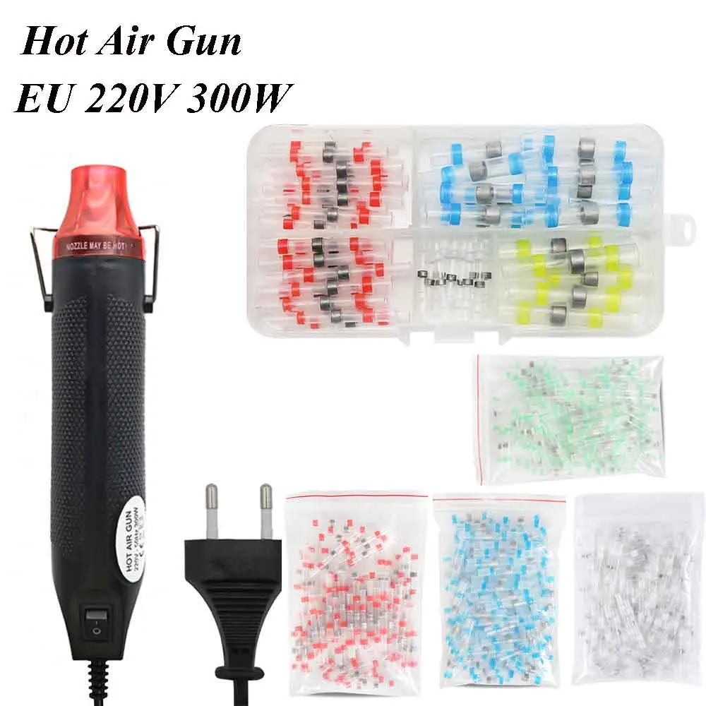 

50/100pcs Waterproof Heat Shrink Butt Crimp Terminals Solder Seal Electrical Wire Cable Splice Terminal Kit with Heater EU 220V