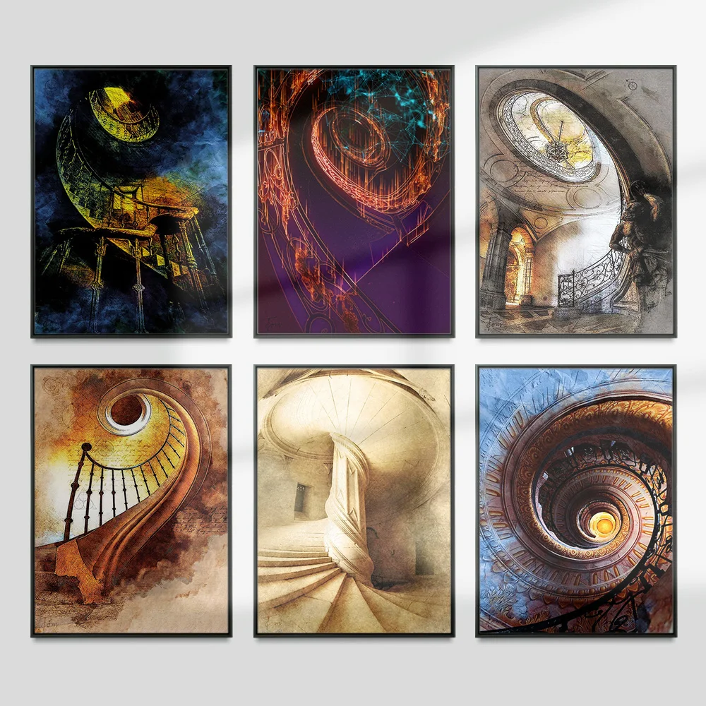 

Heaven Stairway Art Print Poster Swirl Stair Dreamlike Illustration Canvas Painting Wall Stickers Decor