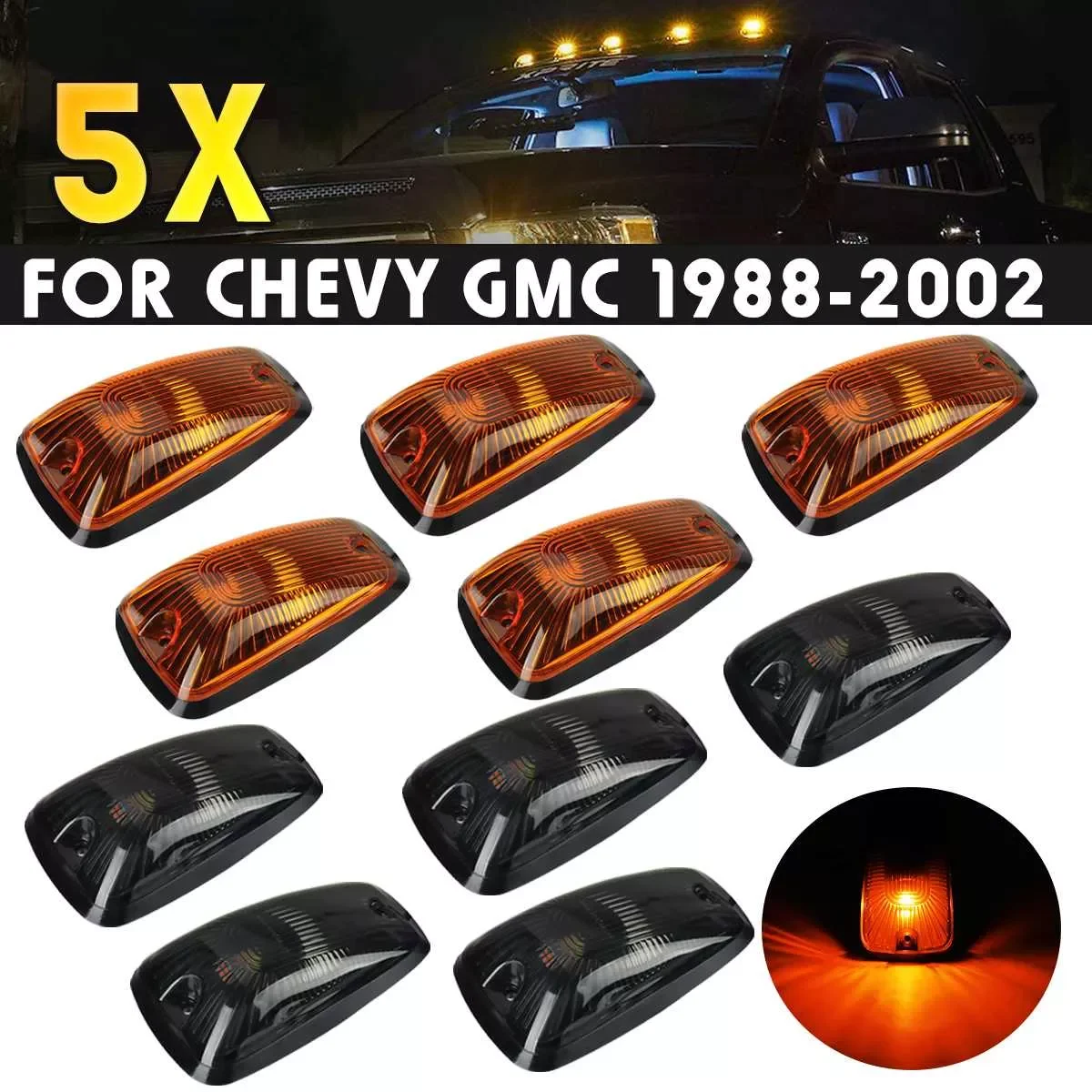 

Car Cab Roof Top Marker Light T10 10 SMD Amber Bulb Base Cab Roof Clearance Marker Lamps For Chevy GMC 1988-2002
