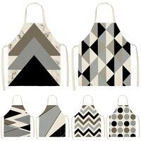 grey blue geometric pattern kitchen sleeveless aprons cotton linen bibs 5365cm household women cleaning home cooking 46414
