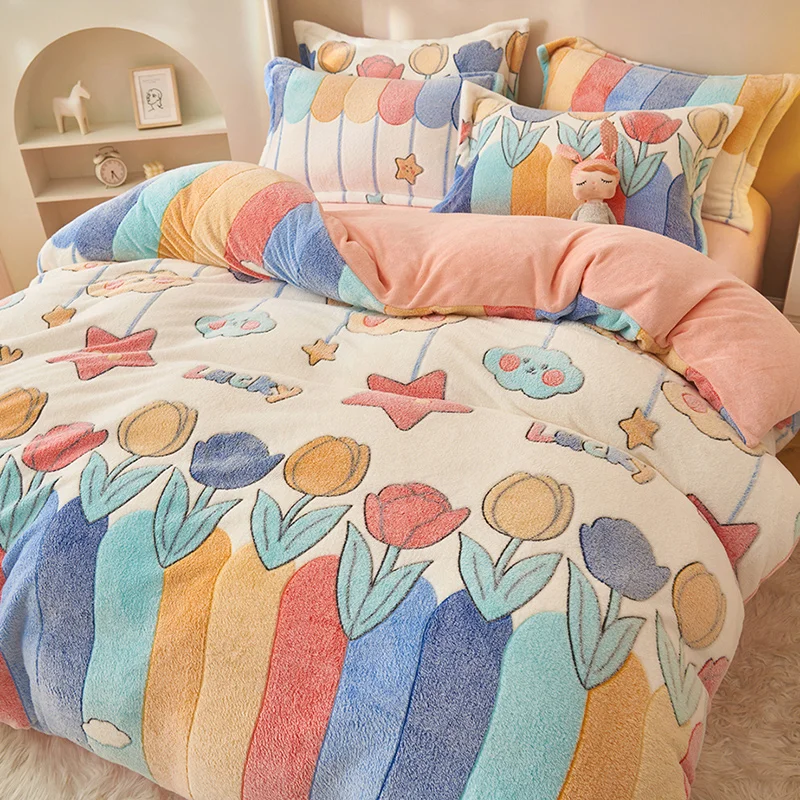 

1 шт. зимний теплый пододеяльник Радужное покрывало для кровати два размера плюс Фланелевое Флисовое одеяло пододеяльник 220x240 без наволочки