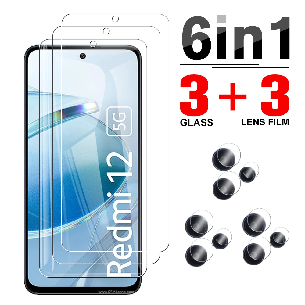 

6 в 1 для Xiaomi Redmi 12 4G 5G прозрачное стекло для камеры readmi Red Mi redmi12 полное покрытие защита экрана от царапин 6,79 дюймов