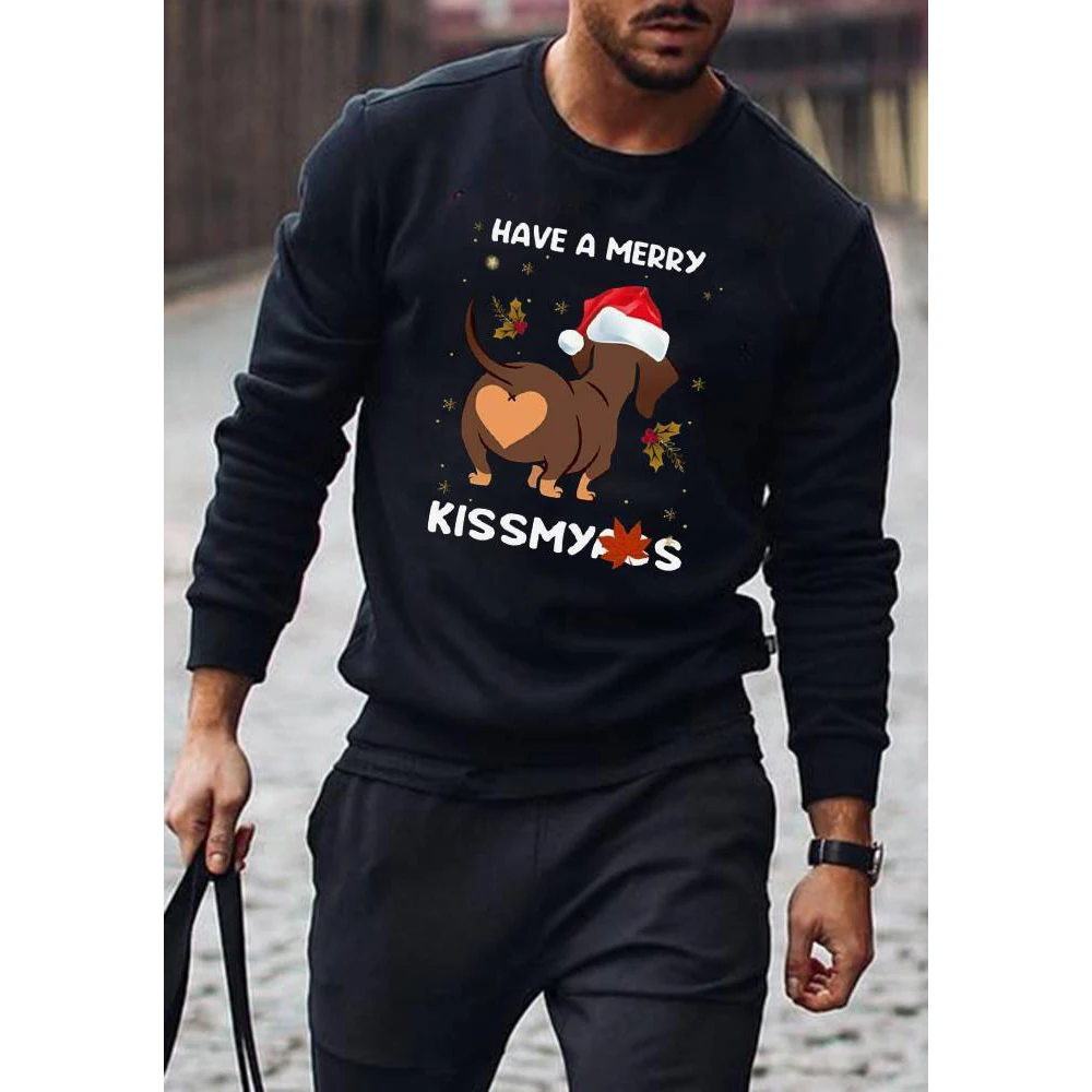 

Rheaclot Have A Merry Kissmyass Letter Printing Men's Casual Fashion Long Sleeved Shirt