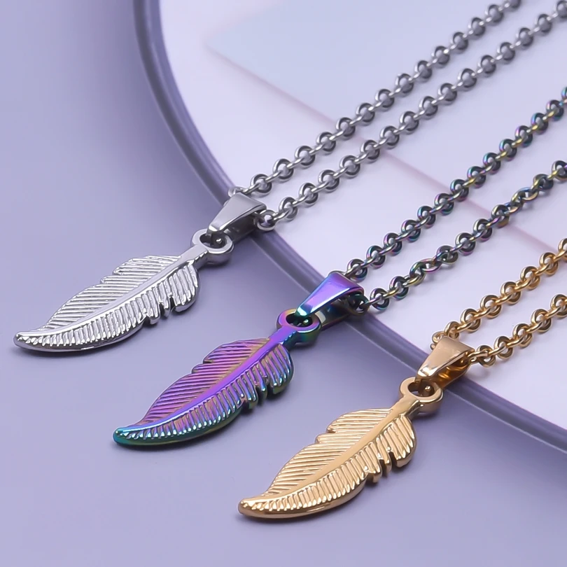

Feather Jewelry On The Neck Necklaces For Women/Men Accessories Stainless Steel Necklace Chain Collares Para Mujer Choker Party