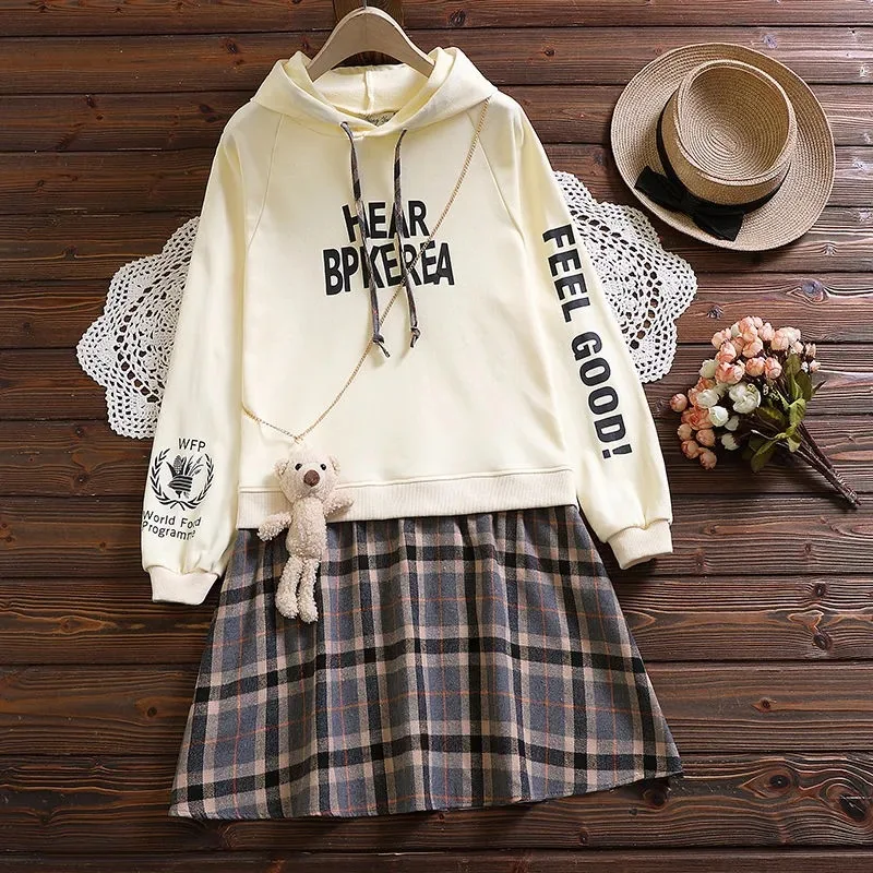Teenager Girls Autumn Winter 2023 Kids Sweater Dresses Princess japan JK plaid hoodie checked :sweatshirt 4 5 6 7 8 9 10 11 year
