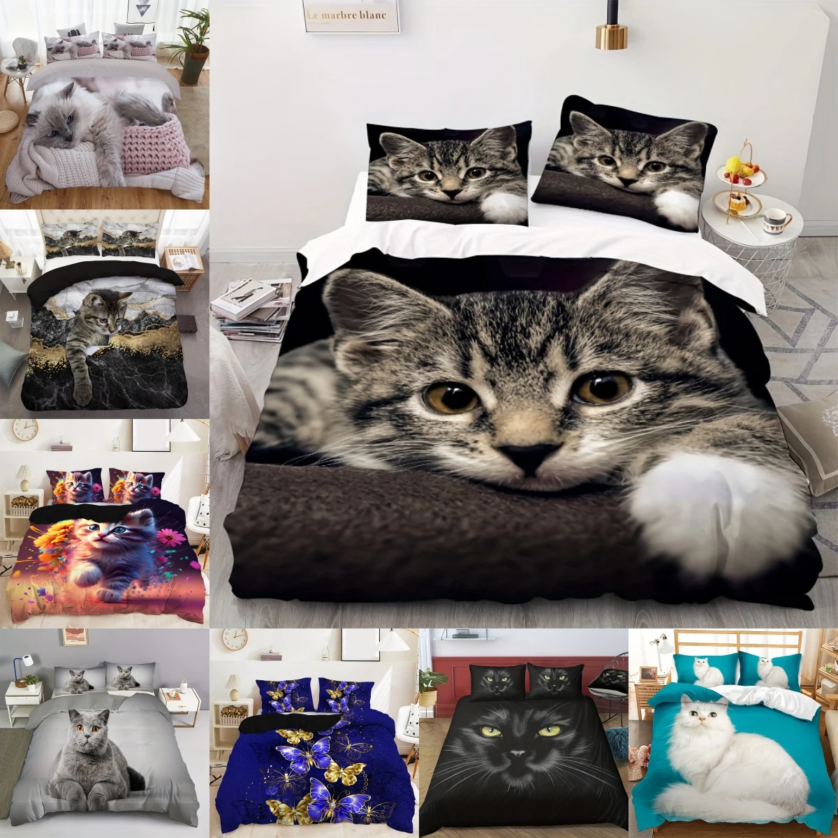 

Cute Cat Duvet Cover 3D Animal Bedding Set Pet Kitten Comforter Cover Microfiber Twin Full King For Kids Teen Boys Bedroom Decor
