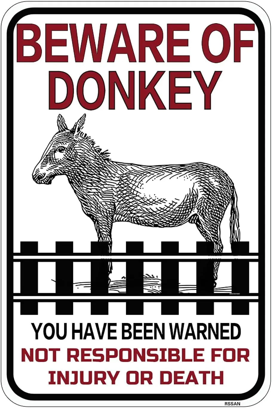 Bewre Of Donkey Metl Tn Sgn Vntge Ретро Паб Дом Br Mn Cve Grge Сарай Плакат 8x12 nch