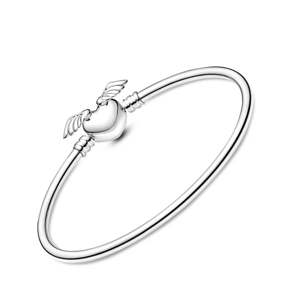 Pandora-Bracelet plaqué argent 925 pour femme, aile d'ange, en forme de cœur, breloque de luxe, convient au charme original, cadeau d'anniversaire bricolage