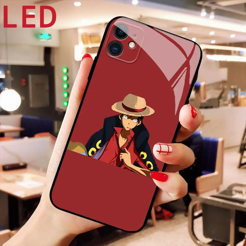 

Luffy Luxury LED Glass phone Case For IPhone 13 12 11 Pro Max Mini SE XS Max Voice controlled flashing cover