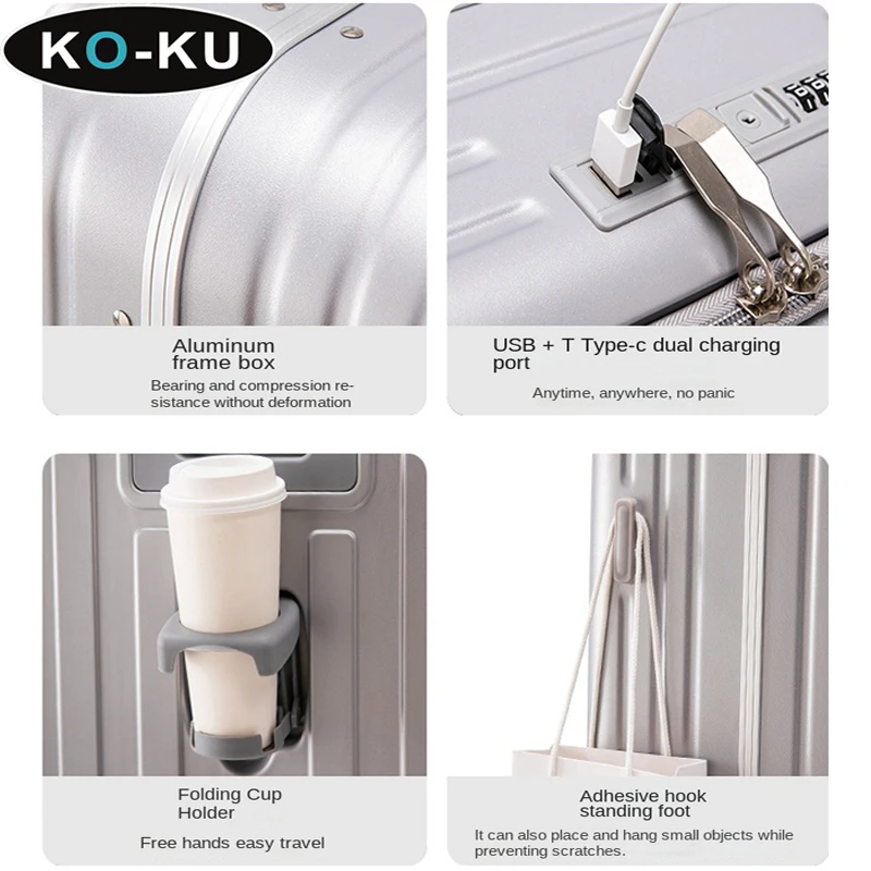KO-KU Deep Warehouse Чемодан с алюминиевой рамой 26-дюймовый чемодан большой вместимости