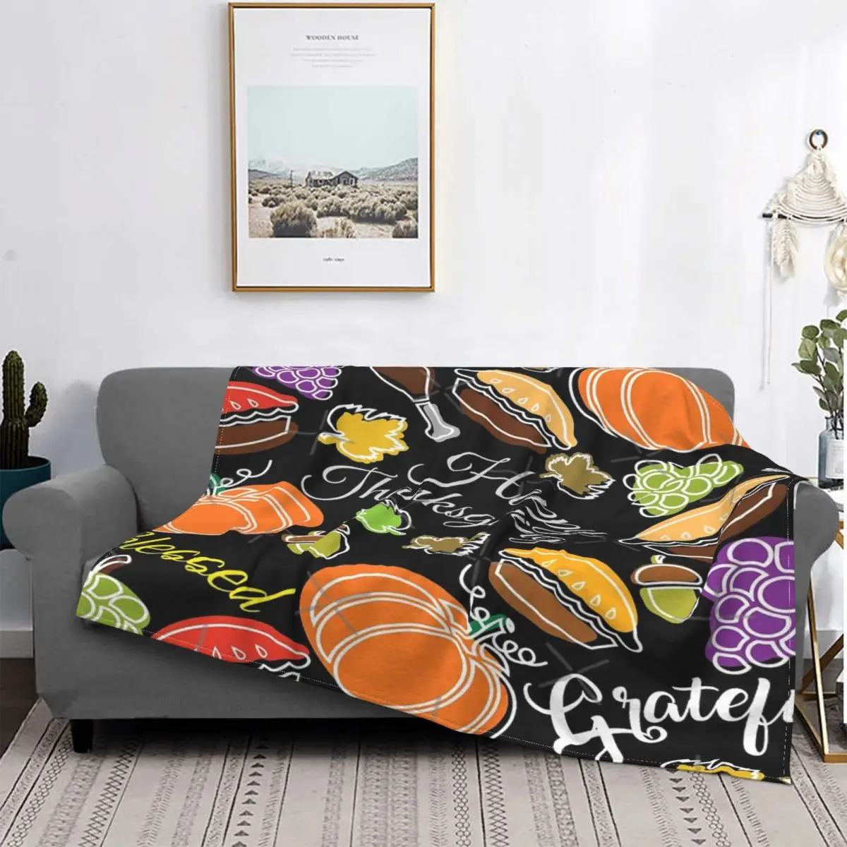 

Manta de muselina a cuadros para cama, cobertor de playa Kawaii, textil de lujo para el hogar, Feliz Día de Acción de Gracias, 3
