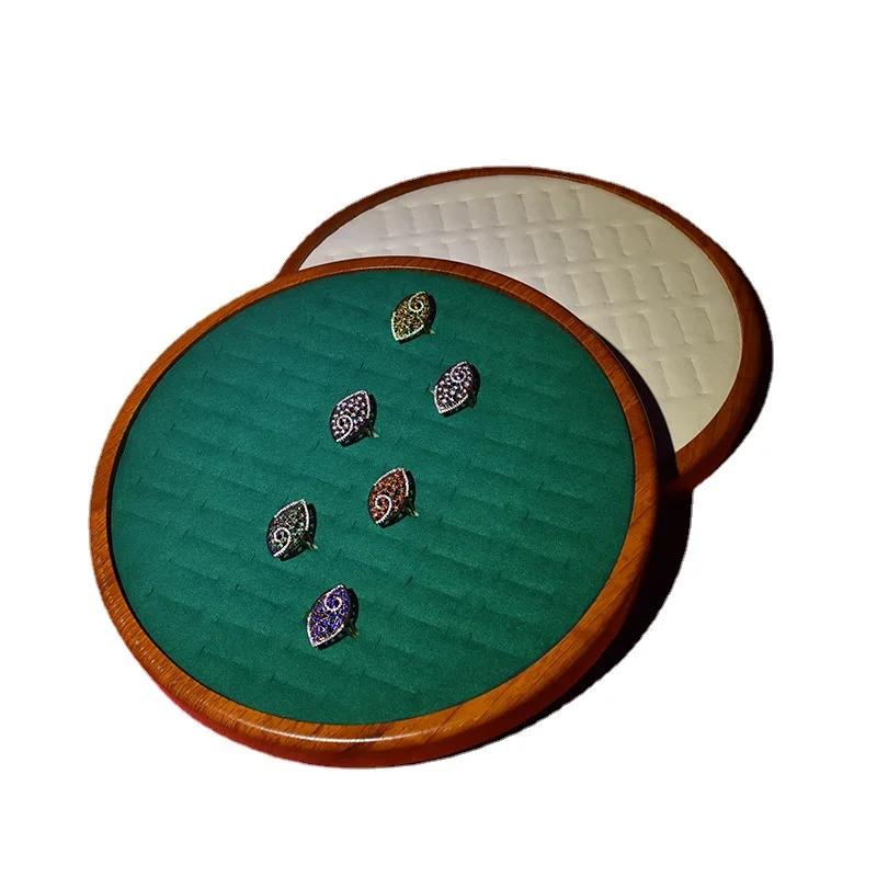 

Деревянный круглый органайзер для колец, вместительные лотки для хранения ювелирных изделий, держатель для колец белого и зеленого цвета