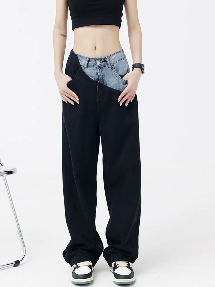 

Джинсы женские винтажные с завышенной талией, модные брюки из денима с широкими штанинами в Корейском стиле, прямые мешковатые штаны из ден...