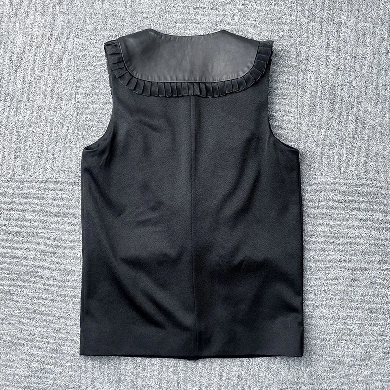 Женский кожаный жилет с оборками из овечьей кожи цветочным рисунком модель TF4777