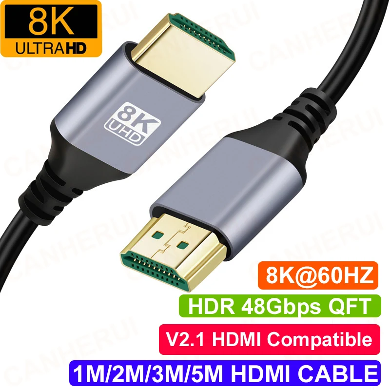 

0.5M 1M 2M 3M 5M Nylon Braid 8K@60HZ 7680*4320 4K@120HZ 3840*2160 1080p HDR 48Gbps QFT V2.1 HDMI Compatible Male Extension Cable