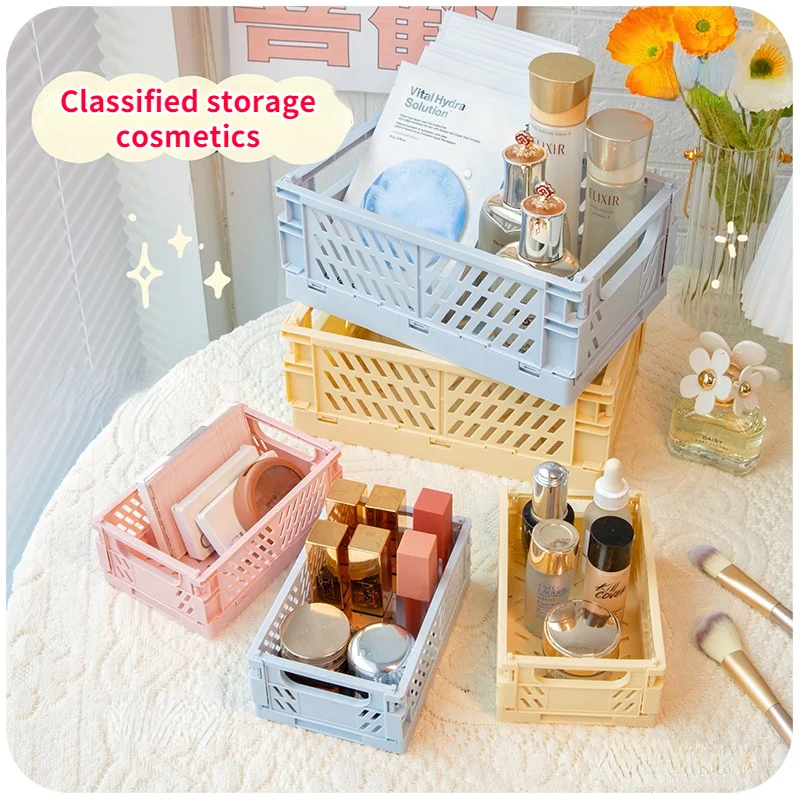 

Ins Mask Storage Box Cosmetic Organizer Desktop Skin Care Lipstick Eye Shadow Folding Debris Stackable Storage Basket Rack Kawai