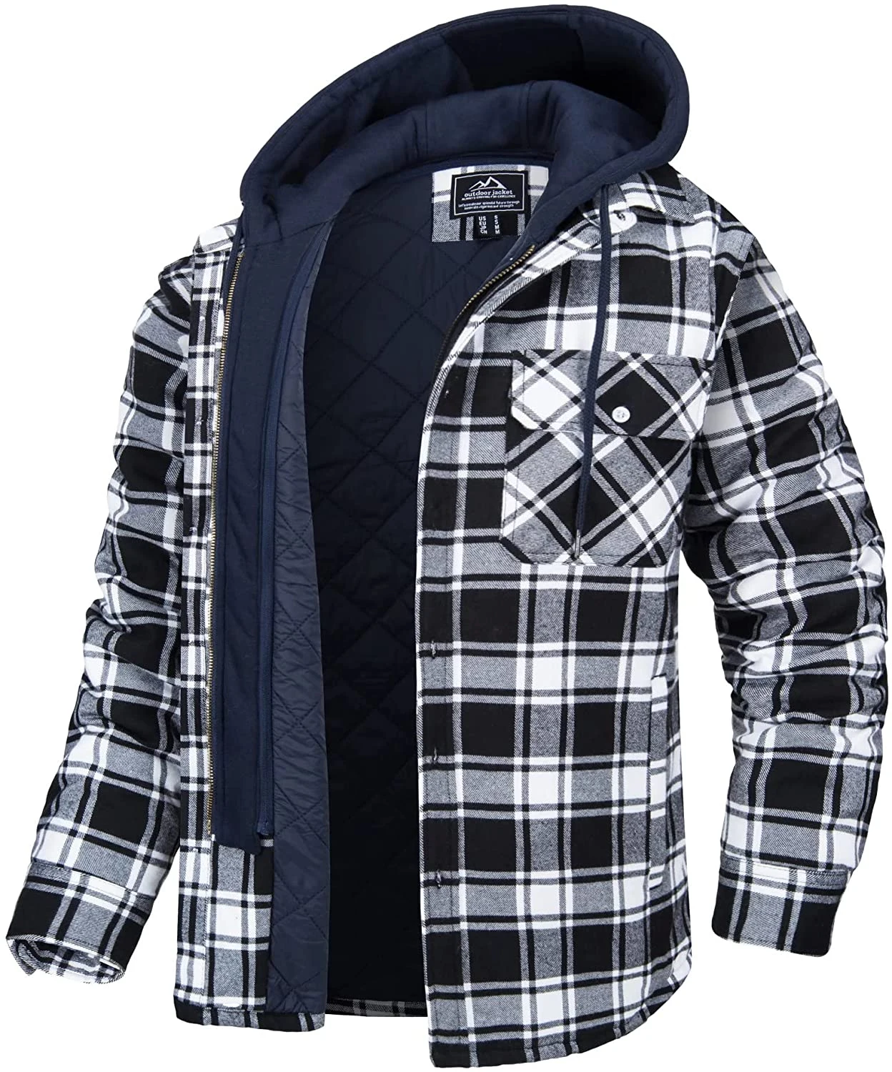 Men Fleece Shirts Men's Flannel Shirt Jacket with Removable Hood Plaid Quilted Lined Winter Coats Thick Hoodie Outwear