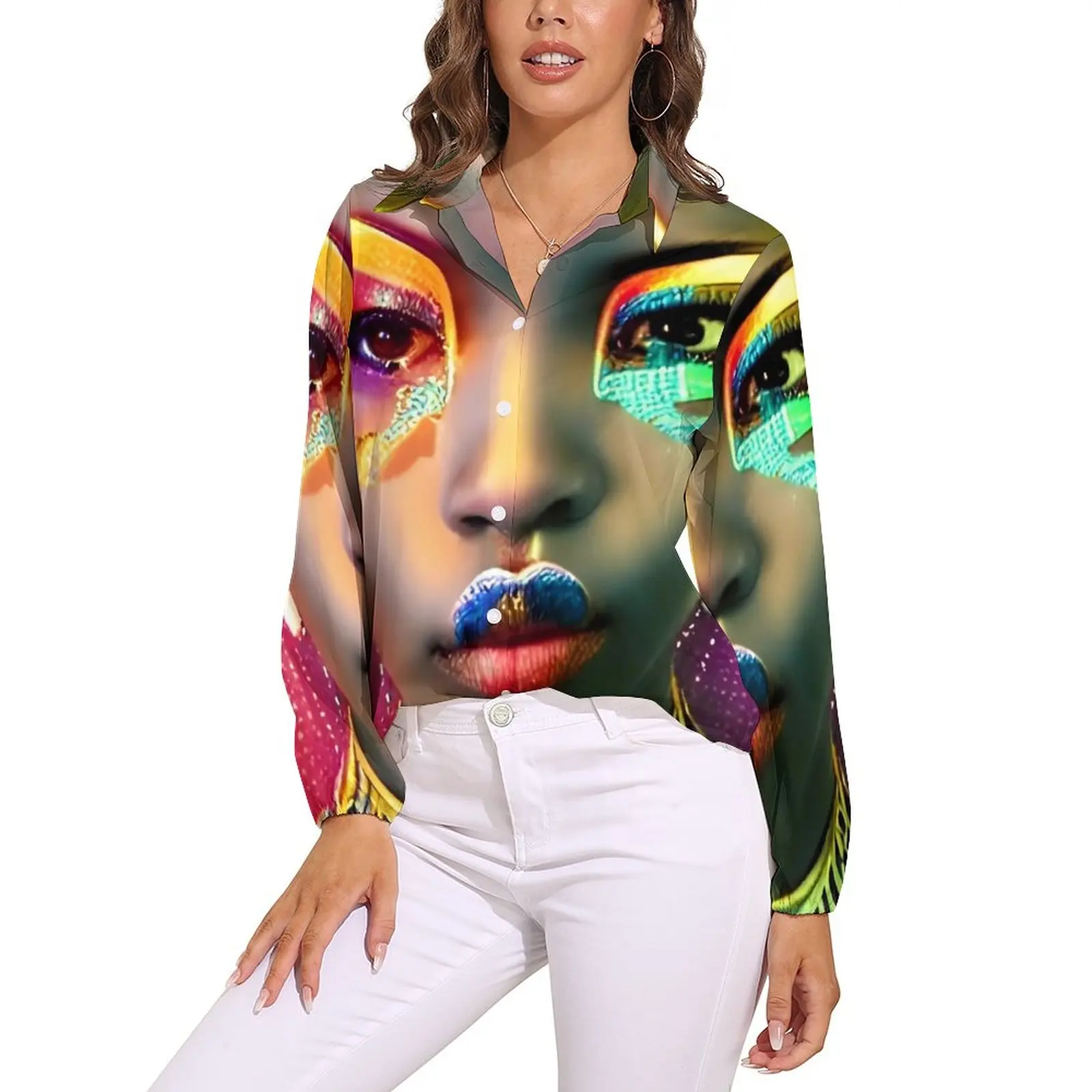 

Jibaro AI Art Design Blouse Robots Kawaii Printed Blouses Women Long Sleeve Korean Fashion Shirt Summer Oversized Clothing