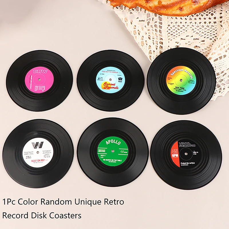 1Pc Unique Retro Record Disk Coasters Mat For Drinks Novelty Music CD Player Holder Heat-resistant Non Slip Hot Drink Mug Pad