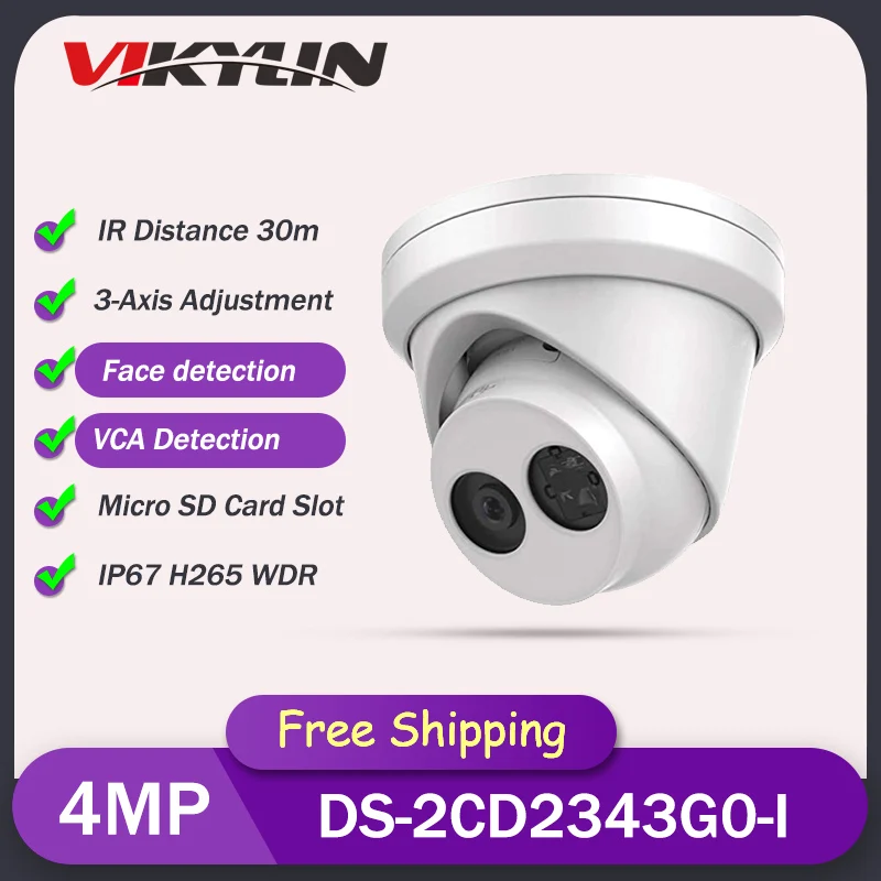 

CCTV Camera POE OEM DS-2CD2343G0-I From Hikvision H.265 4MP IP Turret EXIR Fixed 2.8mm Len WDR Network Webcam Security Potection