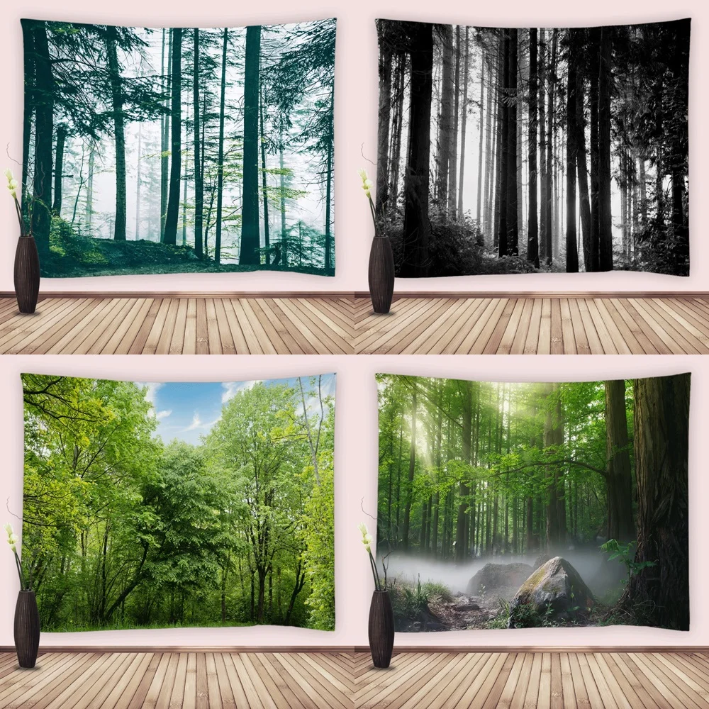 

Nature Landscape Tapestry Tropical Misty Forest Trees Woodlands Wall Hanging Hippie Tapestries Bedroom Living Room College Dorm