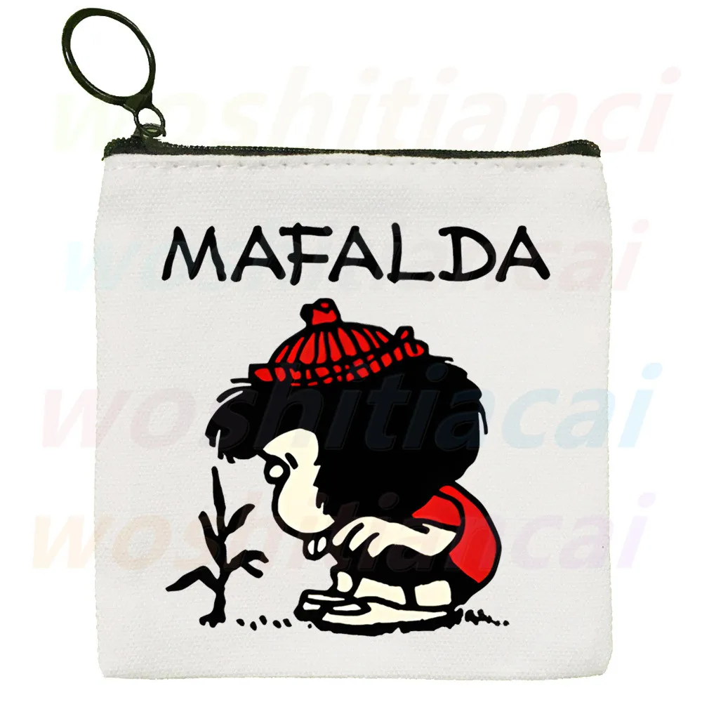 Mafalda Anime Cartoon Comic Canvas Coin Purse Canvas Bag Small Square Bag Key Bag Storage Bag Card Bag Cartoon Coin Bag