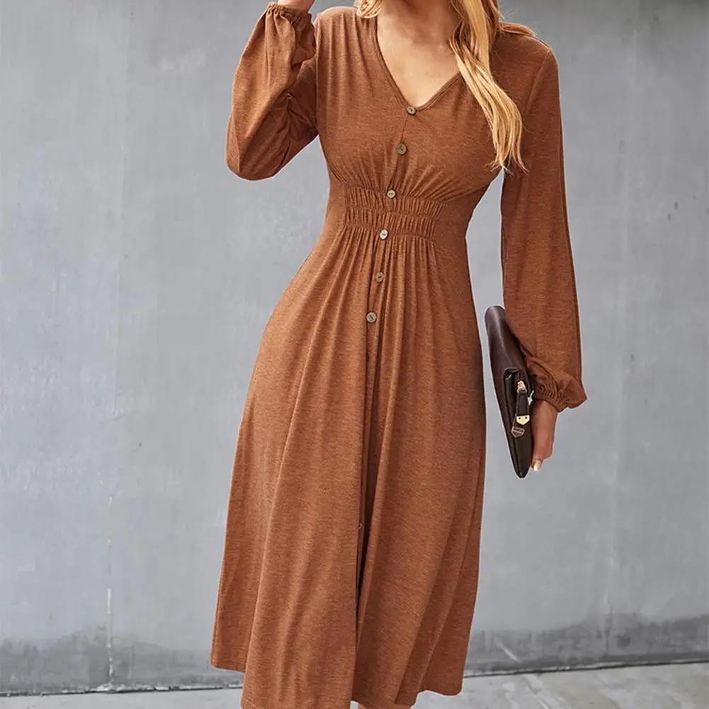 

Популярное платье-рубашка до середины икры с эластичным поясом и рюшами, платье-миди с защитой от пиллинга, украшение на пуговицах, женская ...