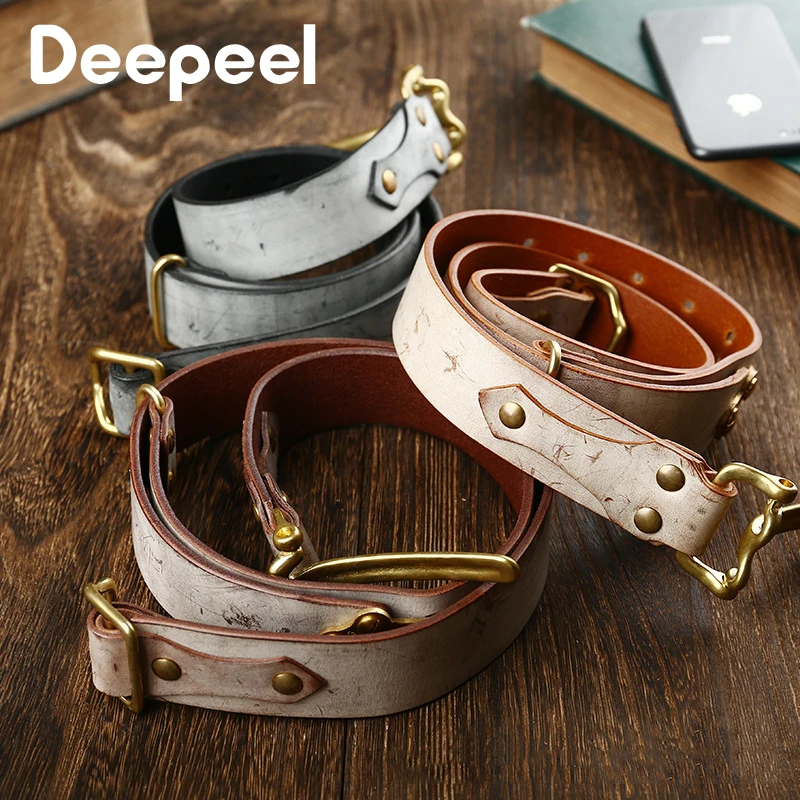 1Pc 3.8*120cm Men's First Layer Cowskin Belts Vintage Handmade Mist Wax Leather Belt Cavalry Waistband Men Apparel Accessories